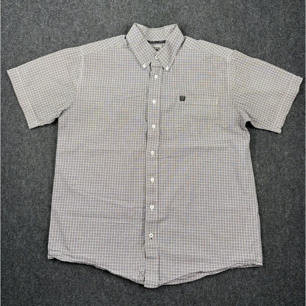 Cinch Mens Plaid Short Sleeve Button Down Western Shirt Blue Pink White Size M